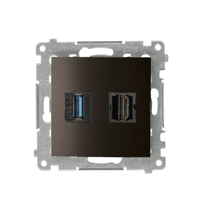 Gniazdo HDMI 1.4 i USB 3.0 w kolorze brązowym matowym, seria Simon 54, producent Kontakt-Simon.