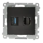 Gniazdo HDMI 1.4 i USB 3.0 w kolorze czarny mat, seria Simon 54, producent Kontakt-Simon.