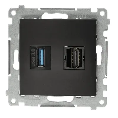 Gniazdo HDMI 1.4 i USB 3.0 w kolorze czarny mat, seria Simon 54, producent Kontakt-Simon.