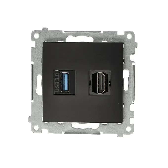 Gniazdo HDMI 1.4 i USB 3.0 w kolorze czarny mat, seria Simon 54, producent Kontakt-Simon.