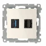 Gniazdo HDMI 1.4 i USB 3.0 w kolorze kremowym, seria Simon 54, producent Kontakt-Simon.