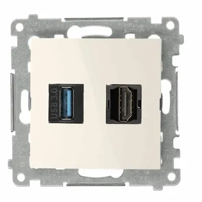 Gniazdo HDMI 1.4 i USB 3.0 w kolorze kremowym, seria Simon 54, producent Kontakt-Simon.
