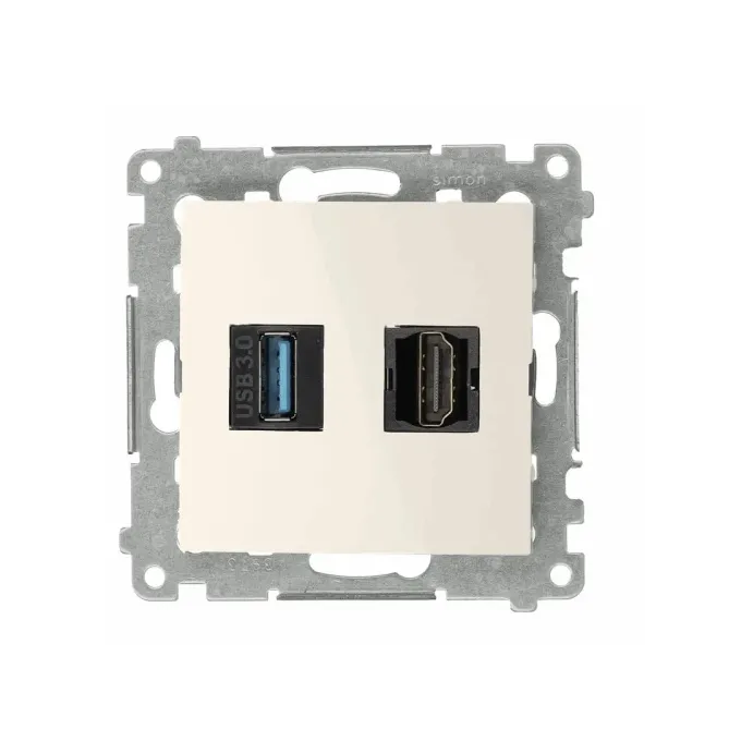 Gniazdo HDMI 1.4 i USB 3.0 w kolorze kremowym, seria Simon 54, producent Kontakt-Simon.