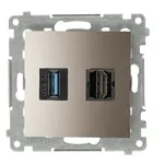 Gniazdo HDMI 1.4 z portem USB 3.0, seria Simon 54, kolor złoty mat, producent Kontakt-Simon.