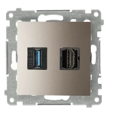Gniazdo HDMI 1.4 z portem USB 3.0, seria Simon 54, kolor złoty mat, producent Kontakt-Simon.