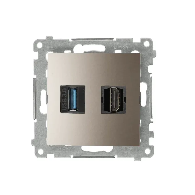 Gniazdo HDMI 1.4 z portem USB 3.0, seria Simon 54, kolor złoty mat, producent Kontakt-Simon.