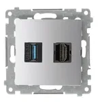 Gniazdo Simon 54 w kolorze srebrnym matowym z portem HDMI 1.4 i USB 3.0, idealne do nowoczesnych instalacji.