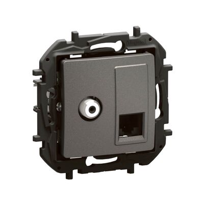 Gniazdo komputerowo-antenowe typu F + RJ45 kat. 6 UTP Stalowy Legrand Nowe Niloe - NP493MG