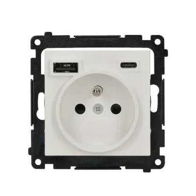 Gniazdo pojedyncze Simon 55 białe matowe z ładowarką 2xUSB typu C+A, model TGZ1ZUSB2CA.01/111