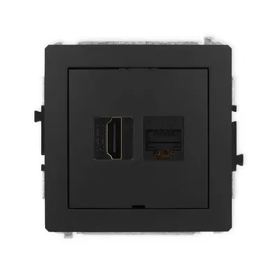 Karlik DECO czarne matowe gniazdo HDMI 2.1 i RJ45 kat.6a, nowoczesne rozwiązanie do Twojego domu.