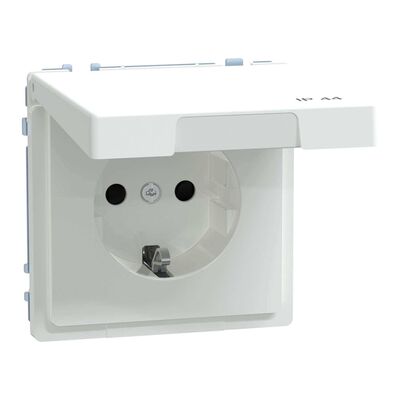 Gniazdo pojedyncze bryzgoszczelne Schuko IP-44 z przesłonami (szybkozłącza) Biały lotos Merten System D - MEG2314-6035