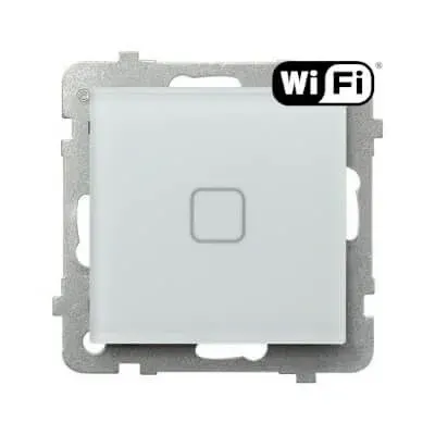 Łącznik dotykowy jednobiegunowy Wi-Fi Ospel Sonata Touch, białe szkło szronione, z symbolem Wi-Fi