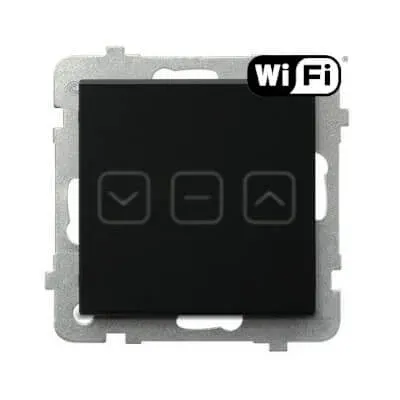 Łącznik żaluzjowy Ospel Sonata Touch z Wi-Fi, czarne szkło szronione, dotykowy panel z ikonami.