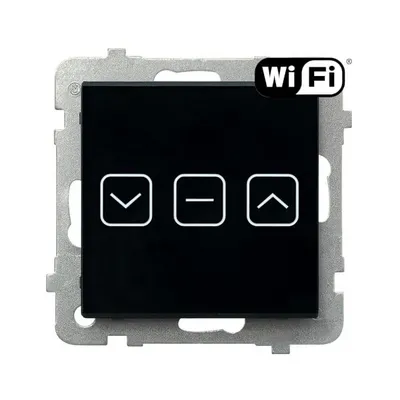 Łącznik żaluzjowy dotykowy Ospel Sonata Touch z Wi-Fi, czarne szkło, z ikonami góra, stop, dół.