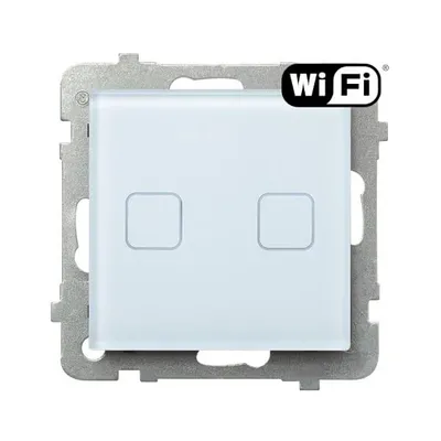 Podwójny łącznik dotykowy Ospel Sonata Touch z Wi-Fi, białe szkło, z dwoma polami dotykowymi.