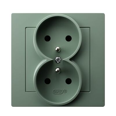 Gniazdo podwójne z uziemieniem kompletne Zielony mat - GP-2GZ/84 As