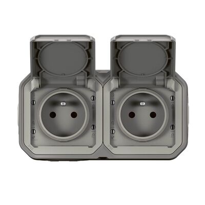 Gniazdo podwójne z uziemieniem poziome natynkowe Szary Legrand Nowe Plexo IP55 - 069768L
