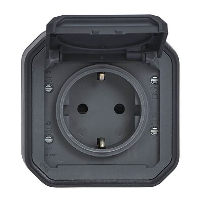 Gniazdo pojedyncze z uziemieniem Schuko (zaciski śrubowe) natynkowe Antracyt Legrand Nowe Plexo IP55 - 069783L