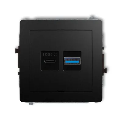 Czarna matowa ładowarka podwójna USB typu A+C 30W Karlik DECO z portem USB-C i USB-A.