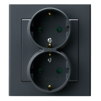 Gniazdo podwójne z uziemieniem Schuko i przesłonami kompletne Szary grafit - GP-2RSP/73 Sonata