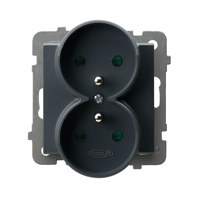 Gniazdo podwójne z uziemieniem i przesłonami (do ramek Prestige 4mm) Szary grafit - GP-2RRAZP/m/73 Sonata