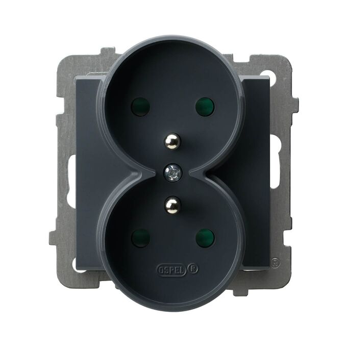 Gniazdo podwójne z uziemieniem i przesłonami (do ramek Prestige 4mm) Szary grafit - GP-2RRAZP/m/73 Sonata