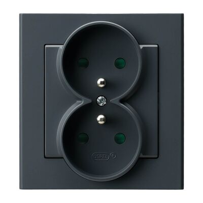 Gniazdo podwójne z uziemieniem i przesłonami kompletne Szary grafit - GP-2RZP/73 Sonata