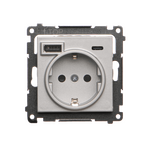 Gniazdo pojedyncze Schuko z ładowarką 2xUSB typu C+A 2.1A Aluminium mat Simon 55 - TGSZ1ZUSB2CA.01/143