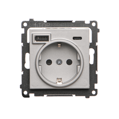 Gniazdo pojedyncze Schuko z ładowarką 2xUSB typu C+A 2.1A Aluminium mat Simon 55 - TGSZ1ZUSB2CA.01/143