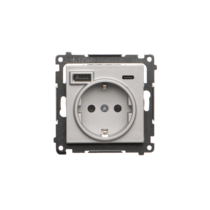 Gniazdo pojedyncze Schuko z ładowarką 2xUSB typu C+A 2.1A Aluminium mat Simon 55 - TGSZ1ZUSB2CA.01/143