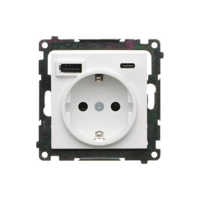 Gniazdo pojedyncze Schuko z ładowarką 2xUSB typu C+A 2.1A Biały mat Simon 55 - TGSZ1ZUSB2CA.01/111
