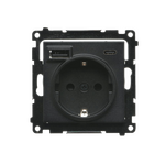 Gniazdo pojedyncze Schuko z ładowarką 2xUSB typu C+A 2.1A Czarny mat Simon 55 - TGSZ1ZUSB2CA.01/149