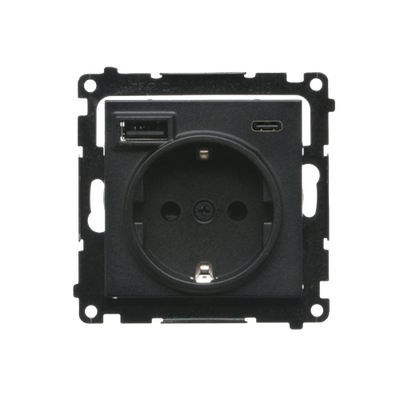 Gniazdo pojedyncze Schuko z ładowarką 2xUSB typu C+A 2.1A Czarny mat Simon 55 - TGSZ1ZUSB2CA.01/149