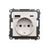 Gniazdo pojedyncze Schuko z ładowarką 2xUSB typu C+A Jasnoszary mat Simon 55 - TGSZ1ZUSB2CA.01/114