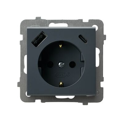 Gniazdo pojedyncze Schuko z ładowarką USB typu A+C Szary grafit - GP-1RSPUSBAC/m/73 Sonata