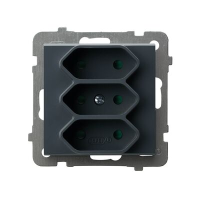 Gniazdo potrójne EURO z przesłonami Szary grafit - GP-3RP/m/73 Sonata