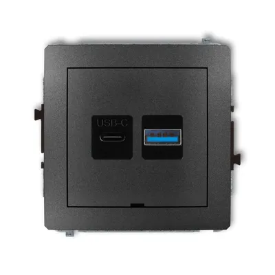 Grafitowa podwójna ładowarka USB typu A+C 30W Karlik DECO z portem USB-C i USB-A.