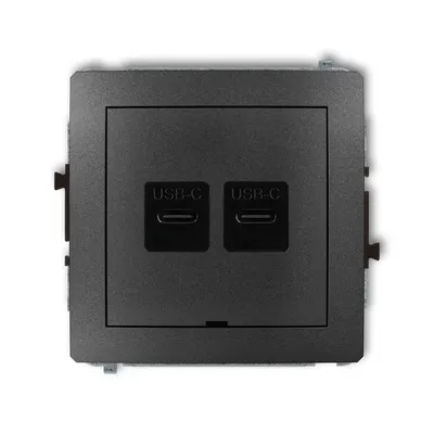 Grafitowa podwójna ładowarka USB typu C 30W Karlik DECO z dwoma portami USB-C, idealna do nowoczesnych wnętrz.