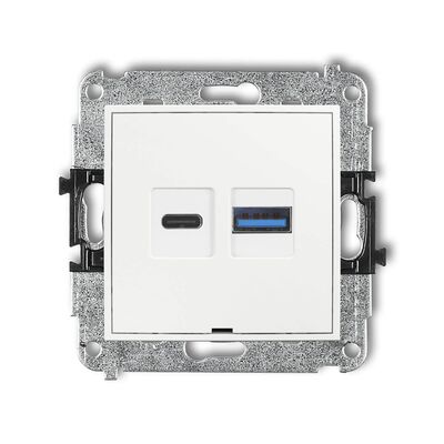 Ładowarka USB A+C podwójna 30W Biały połysk Karlik MINI - MCUSBBO-10