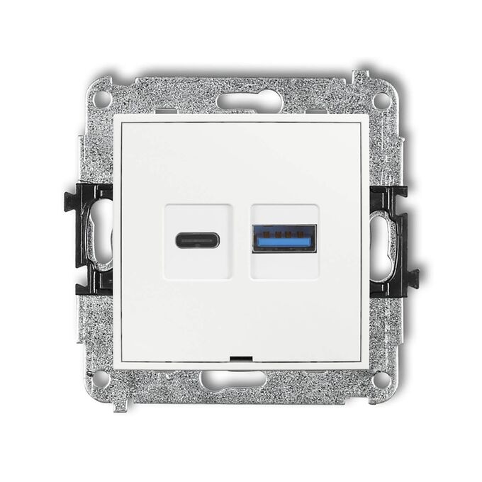 Ładowarka USB A+C podwójna 30W Biały połysk Karlik MINI - MCUSBBO-10
