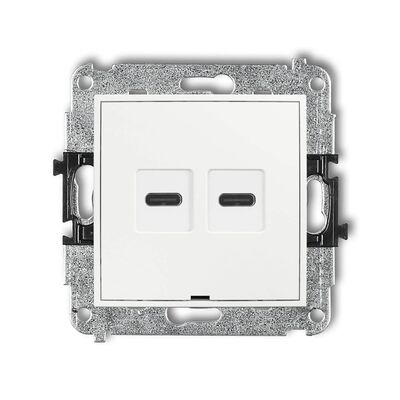 Ładowarka USB C+C podwójna 30W Biały połysk Karlik MINI - MCUSBBO-9