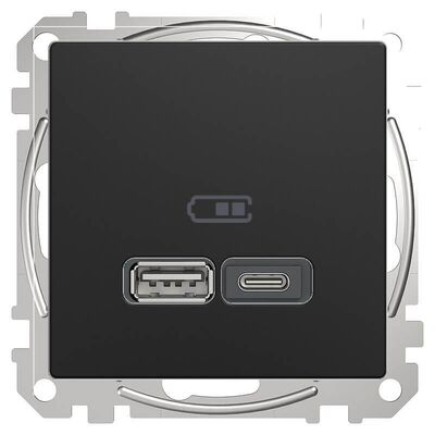 Ładowarka podwójna USB typu A+C 45W Power Delivery 3.0 Czarny matowy Merten M-Pure Ocean