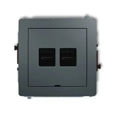 Ładowarka podwójna USB typu C+C 30W Karlik DECO w kolorze grafitowym matowym, z dwoma portami USB-C.