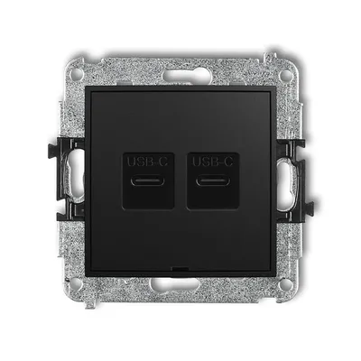 Podwójna ładowarka USB typu C 30W Karlik MINI w kolorze czarnym matowym, z dwoma portami USB-C.