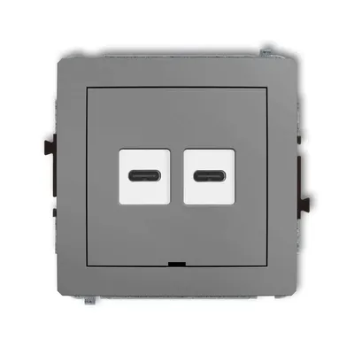 Szara matowa ładowarka podwójna USB typu C+C 30W Karlik DECO z dwoma portami USB-C, idealna do nowoczesnych wnętrz.