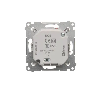 Tył oprawy schodowej LED Simon 54 z oznaczeniami producenta, napięcia 230V AC/50 Hz, mocy 1,1W oraz stopnia ochrony IP20.