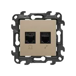 Gniazdo RJ45 kat.5e i RJ11 szampańskie matowe Kontakt-Simon 24 N5T.01/34 z symbolami komputera i telefonu