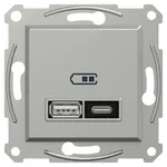 Ładowarka podwójna USB typu A+C 21W PD Aluminium Schneider Asfora z symbolem baterii.