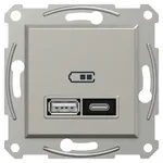 Ładowarka podwójna USB typu A+C 21W PD Brąz Schneider Asfora z ikoną baterii, idealna do szybkiego ładowania urządzeń.