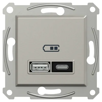 Ładowarka podwójna USB typu A+C 21W PD Brąz Schneider Asfora z ikoną baterii, idealna do szybkiego ładowania urządzeń.